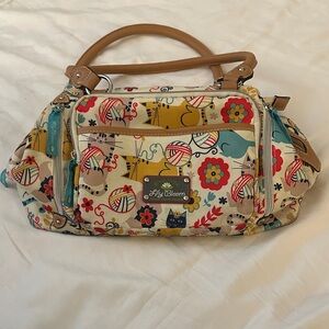 Lily Bloom Cat Print Satchel Handbag, Vegan leather accents, eco-friendly